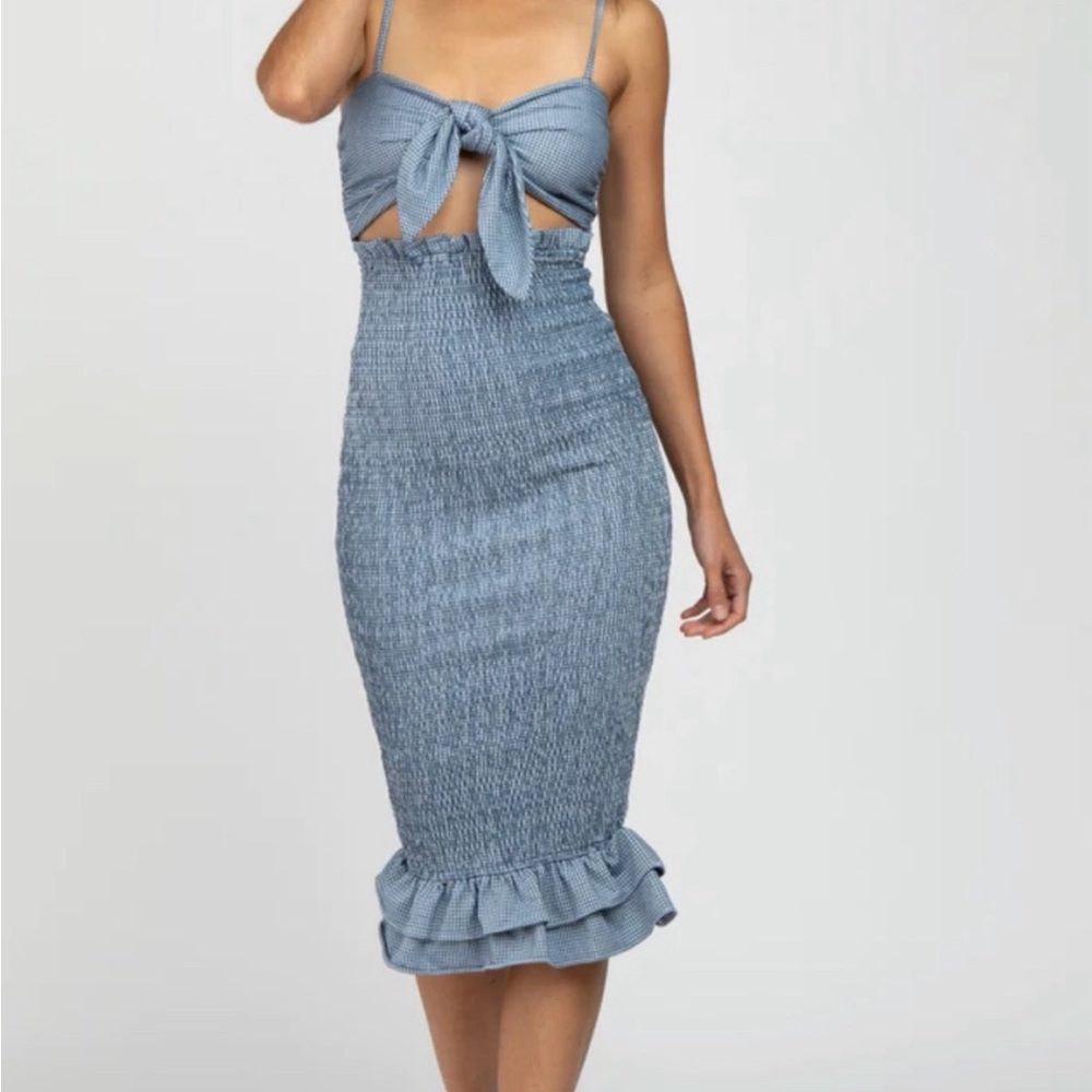Mable Blue Gingham Midi Cutout Dress